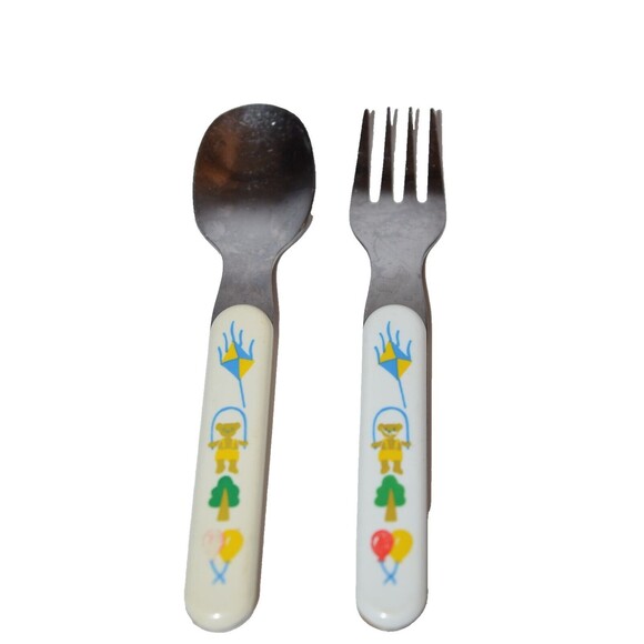 Unbranded Other - Vtg Teddy Bear flying Kite Spoon & Fork toddler Baby utensils
